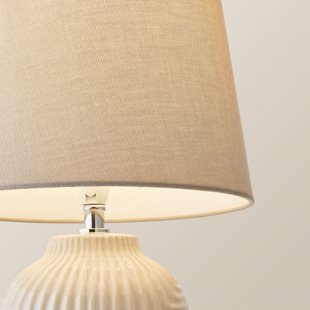 ValueLights Harrison Tapered Shade Grey Geo Ribbed Pattern Gloss Large LED Table Lamp Image 3