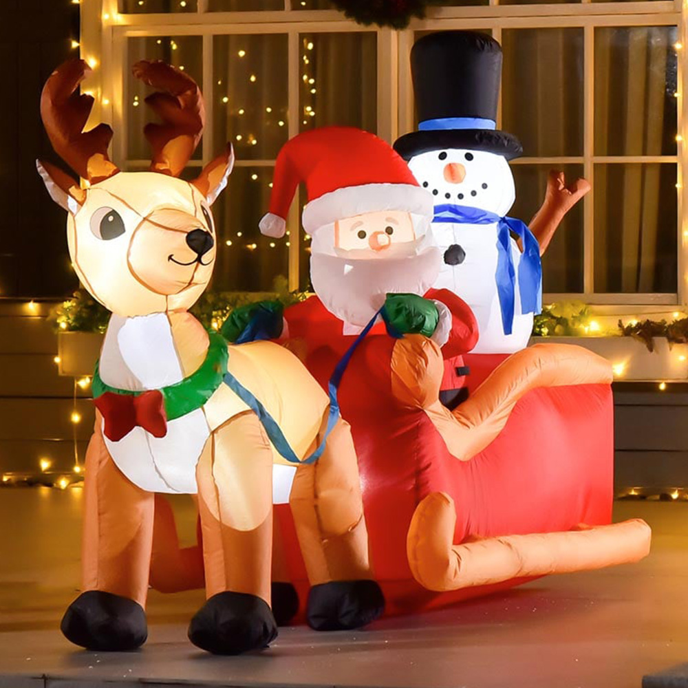 Everglow LED Inflatable Christmas Santa Claus with Snowman on Sleigh Deer 4.2ft Image 1