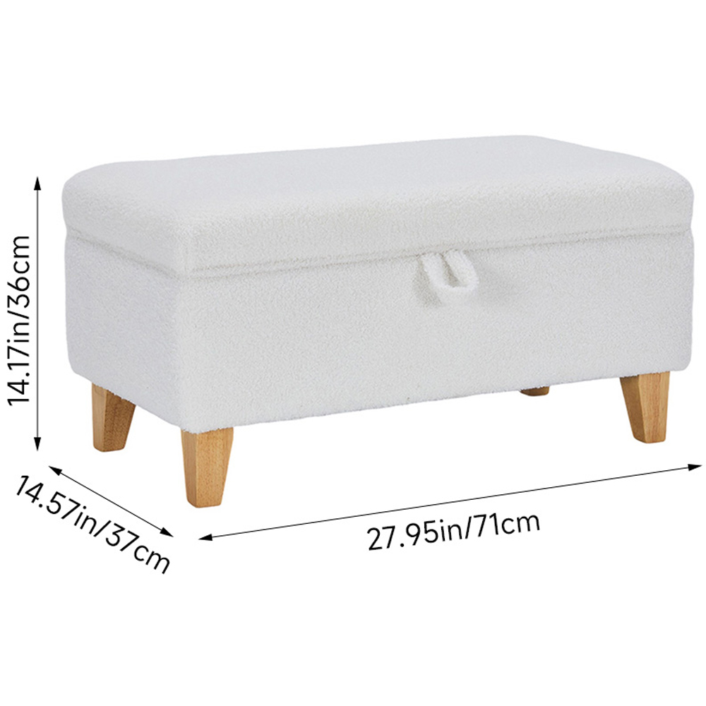Living and Home White Teddy Fleece Upholstered Storage Ottoman Image 9