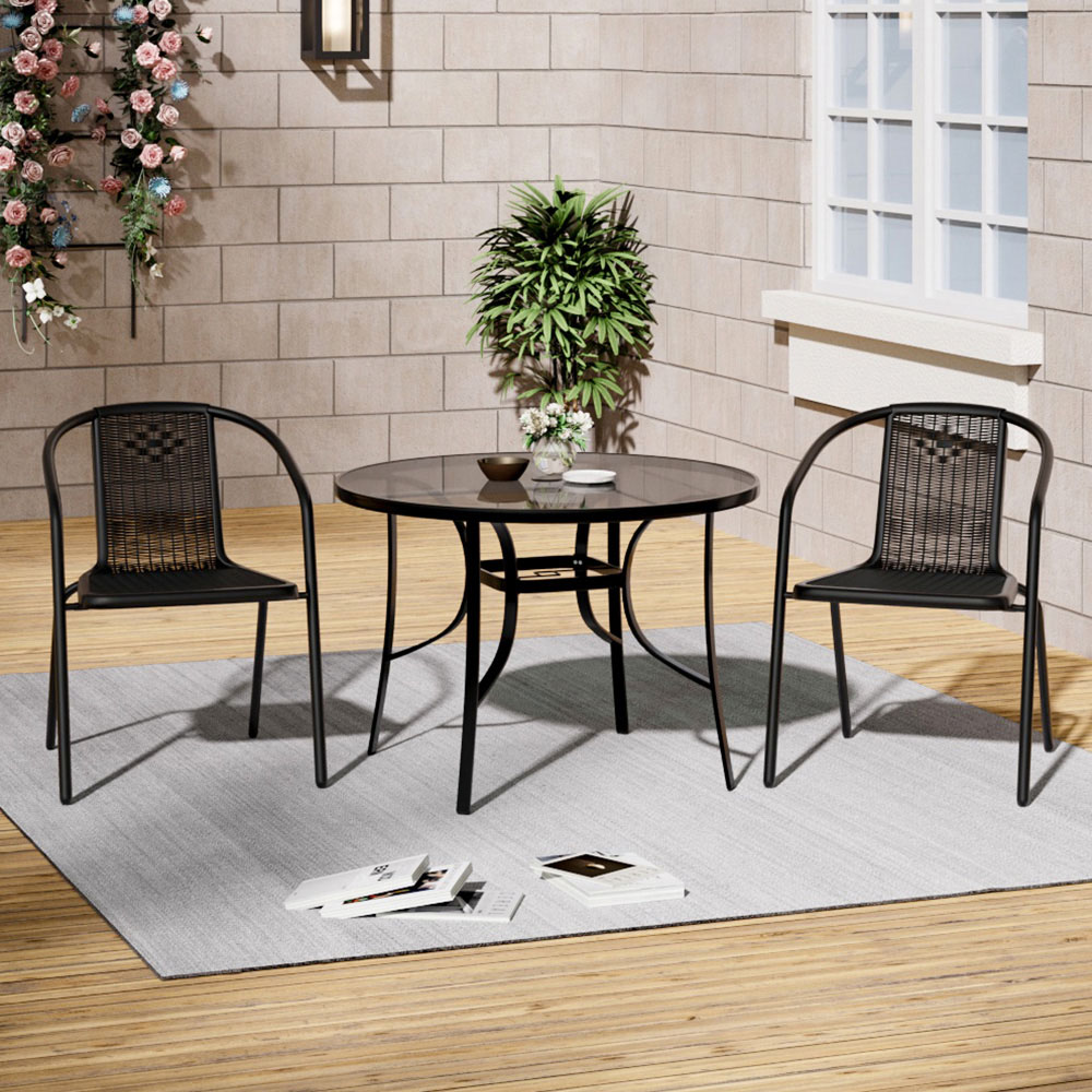 Living and Home Wicker 2 Seater Black Round Patio Set Image 7