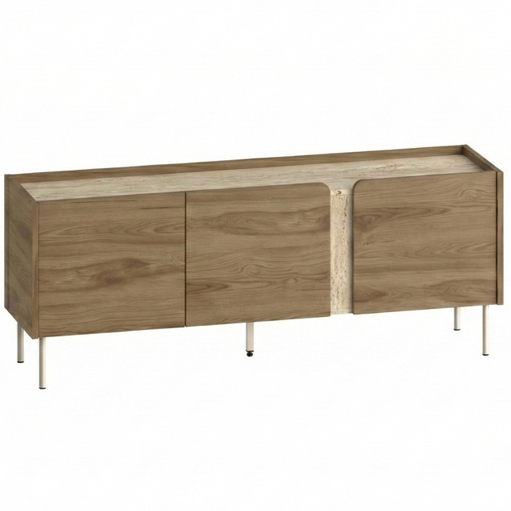 Decortie Norm 3 Door Deep Oud and Travertine TV Stand Image 2