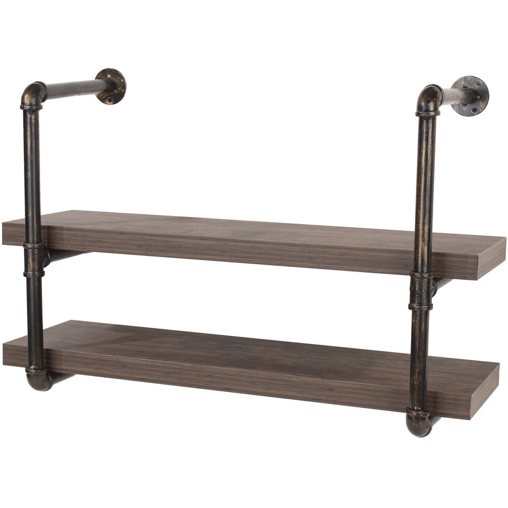 Core Products Loft 60cm Dark Oak Wood Double Wall Shelf with Pipe Brackets Image 2