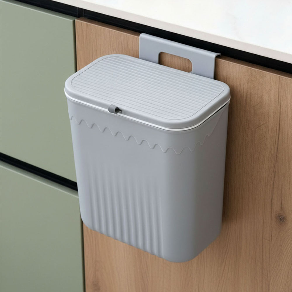 Living and Home Grey Wall-Mounted Waste Bin with Lid 28cm Image 2