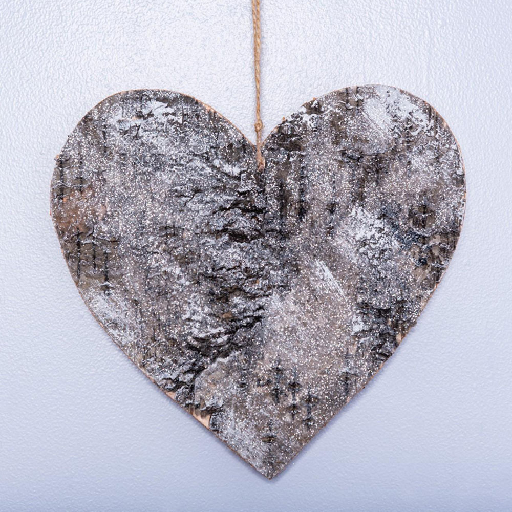 Shatchi Birch Bark Wooden Heart Shape Christmas Decoration 20cm Image 2