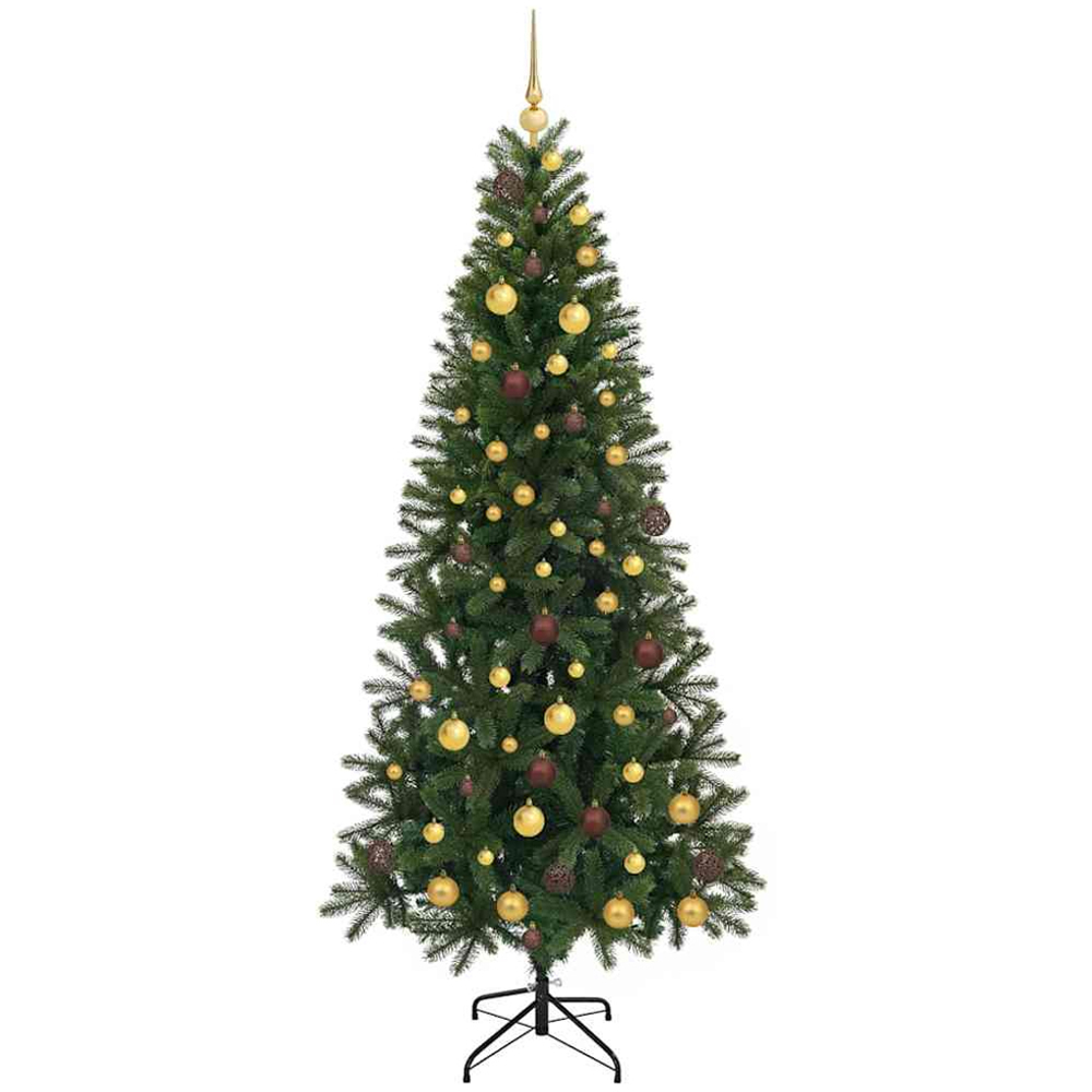 vidaXL Pre-Lit Gold and Bronze Baubles Green Artificial Christmas Tree 7ft Image 4