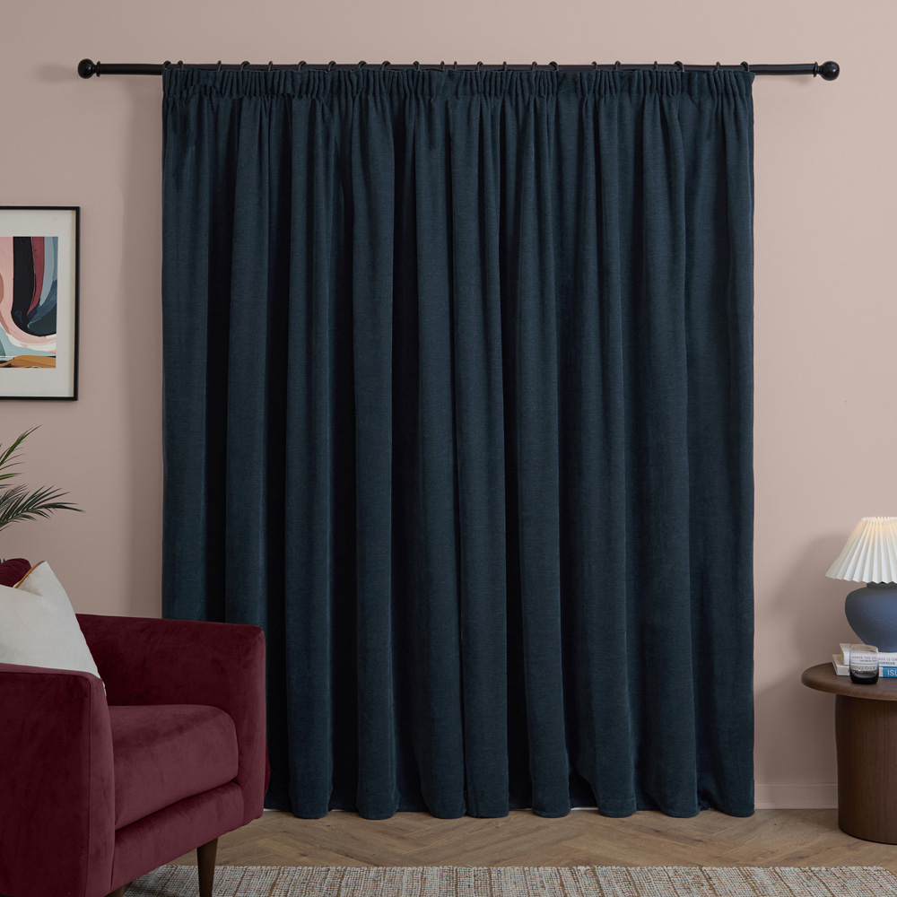 Furn Soft Chenille Navy Blackout Pencil Pleat Curtains 229 x 137cm Image 2