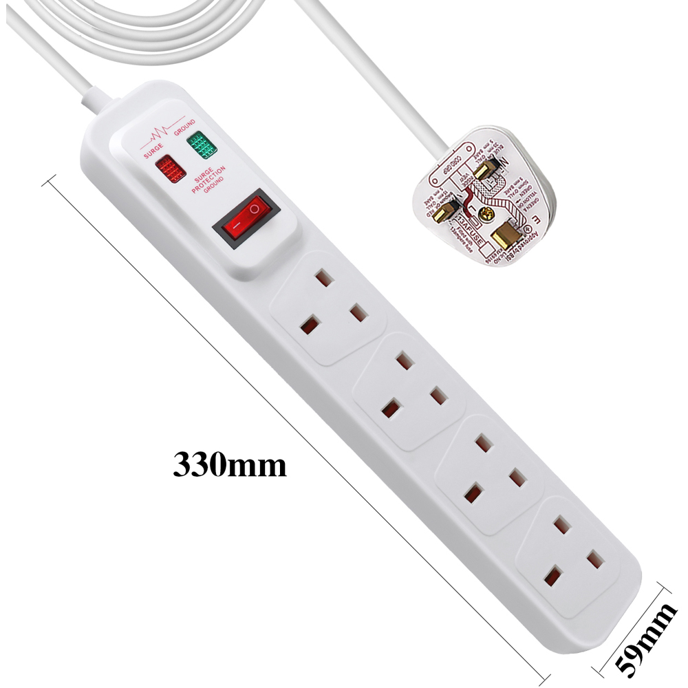 ExtraStar 13A 5m 4 Socket White Switched Extension Lead Image 5