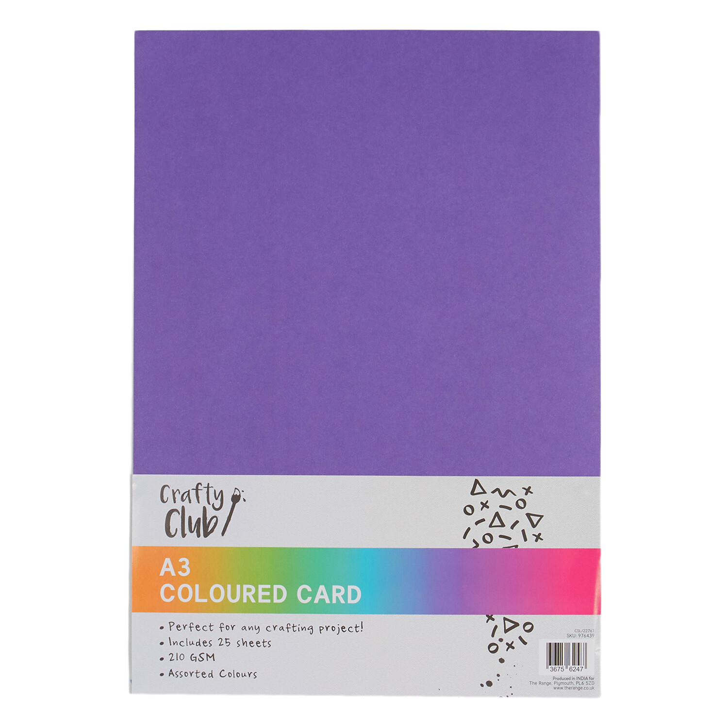 Single Crafty Club A3 Coloured Cards 25 Pack in Assorted styles Image 1