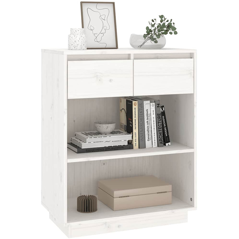 vidaXL 2 Drawer 2 Open Shelf White Solid Pinewood Console Cabinet Image 3