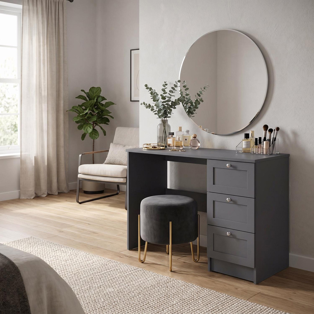FWStyle Artus 3 Drawer Grey Vanity Dressing Table Image 4