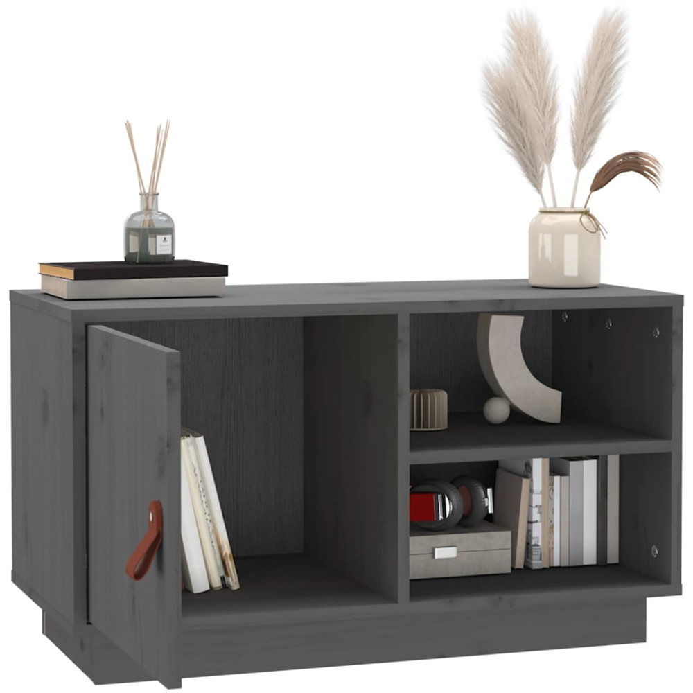 vidaXL Single Drawer 2 Shelf Grey Solid Pine TV Cabinet Image 3