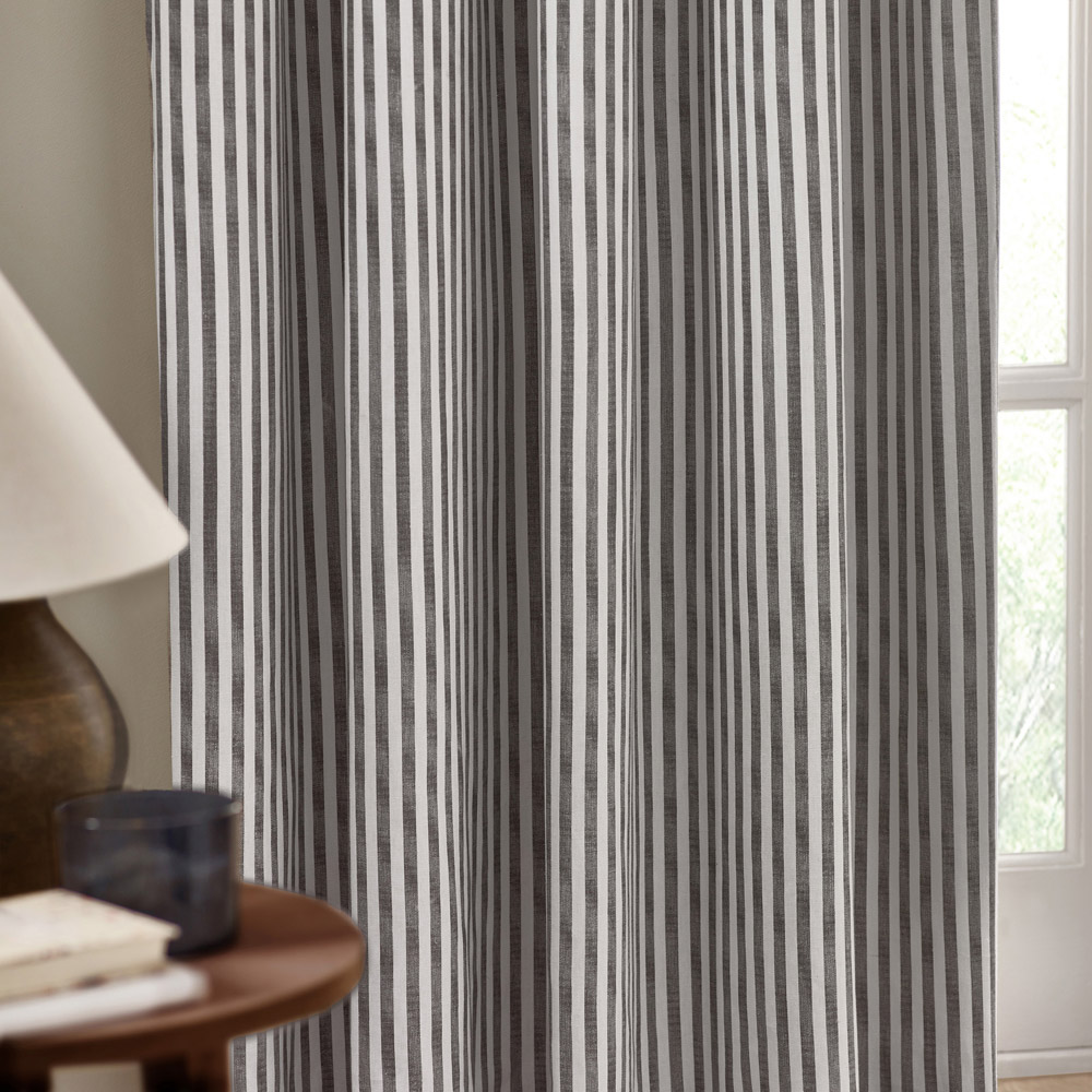 Yard Hebden Grey Striped Cotton Pencil Pleat Curtains 168 x 183cm Image 3