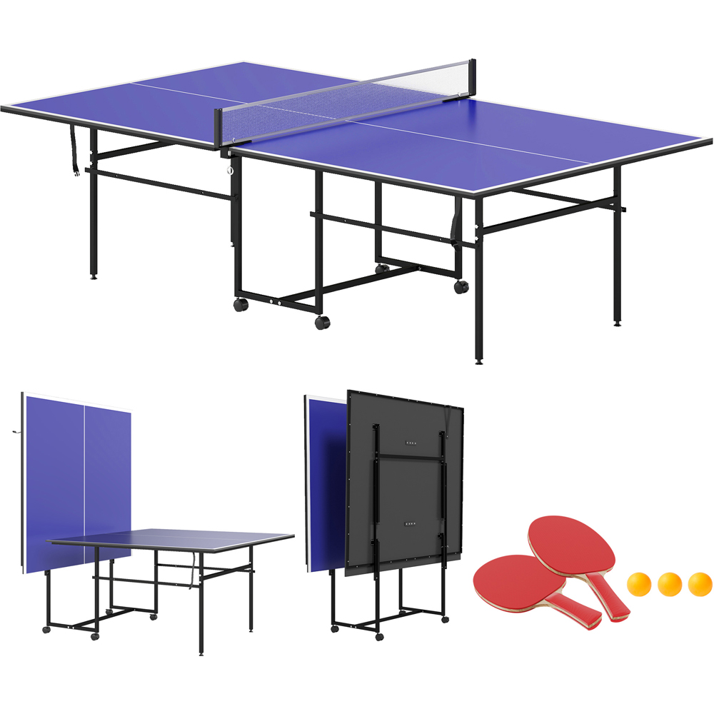 SPORTNOW Blue Foldable Indoor Tennis Table with 4 Wheels Image 3