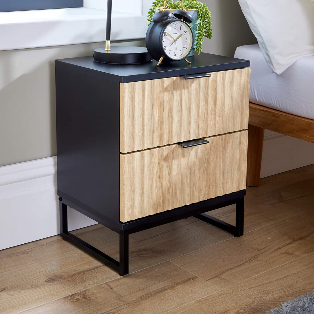 Home Source Hempton 2 Drawer Black and Natural Bedside Table Image 6