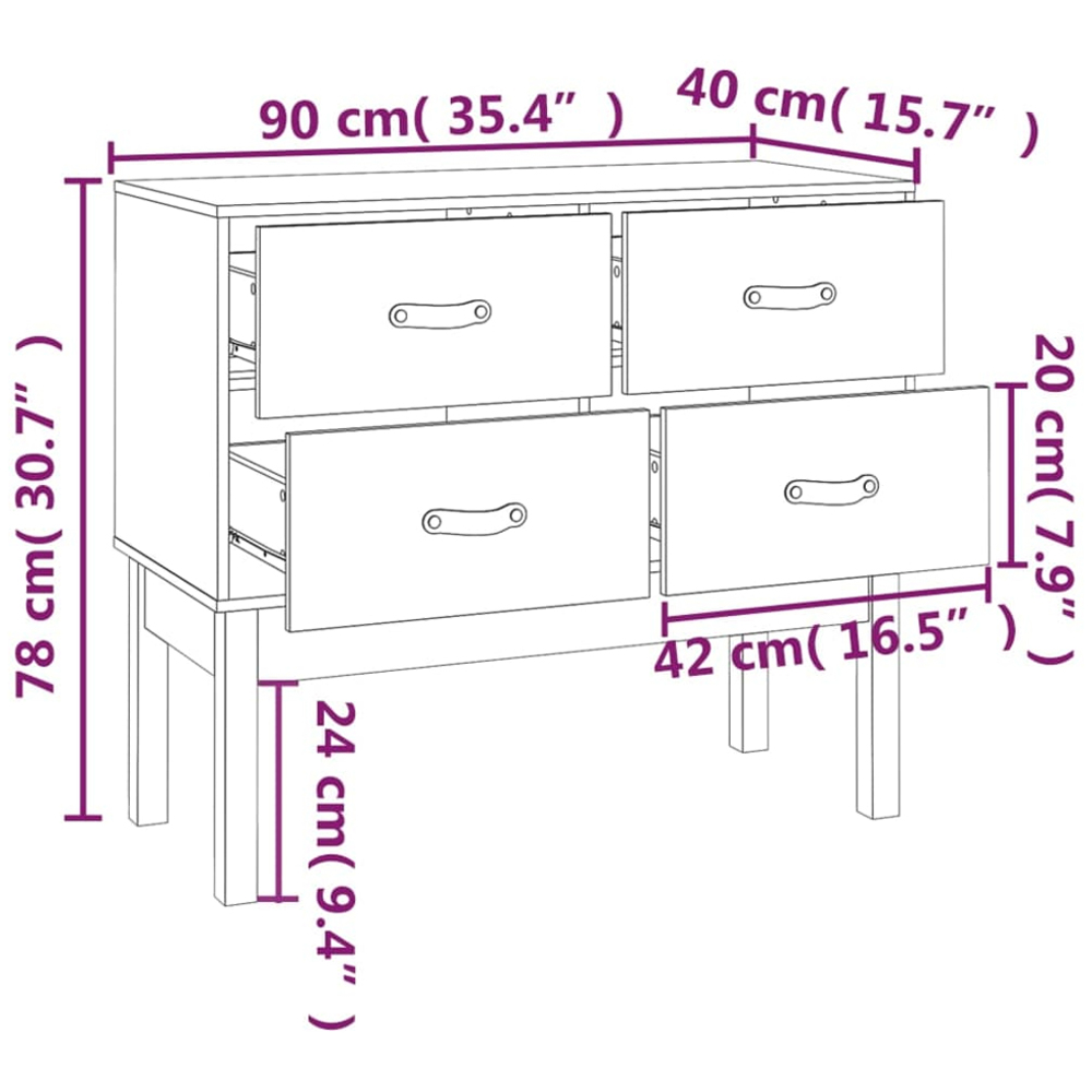 vidaXL 4 Drawer Black Solid Wood Pine Console Cabinet Image 9