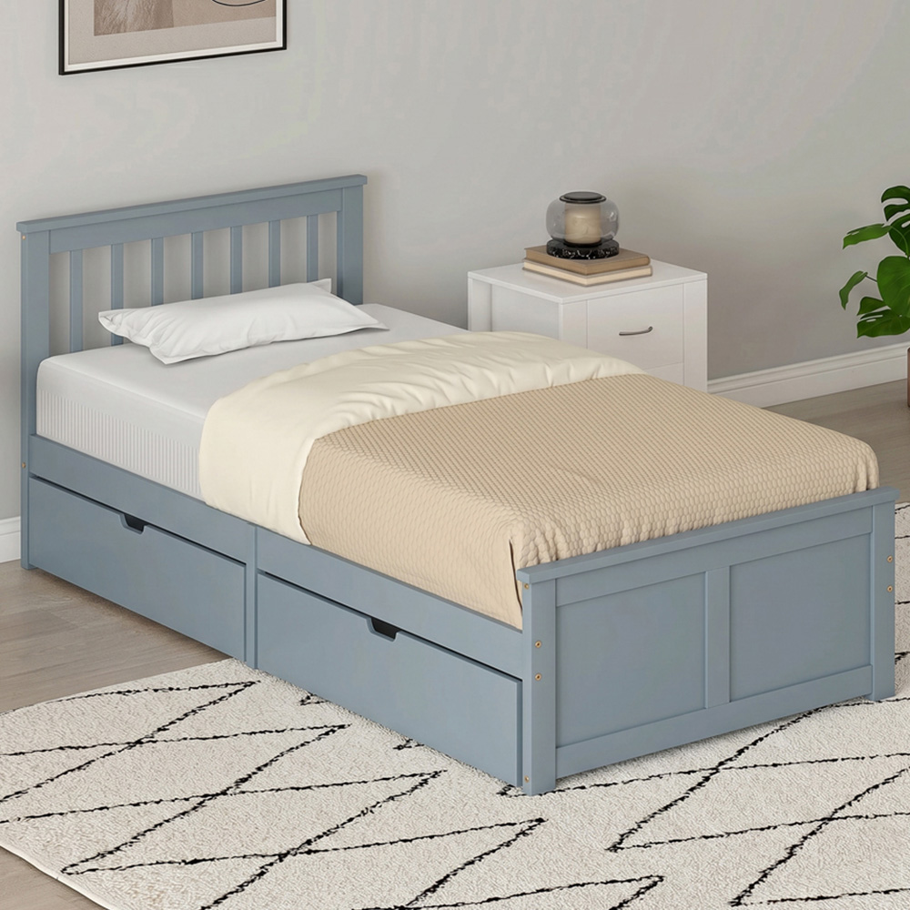 HOMCOM Single Grey Bed Frame with 2 Drawers and Headboard Image 1