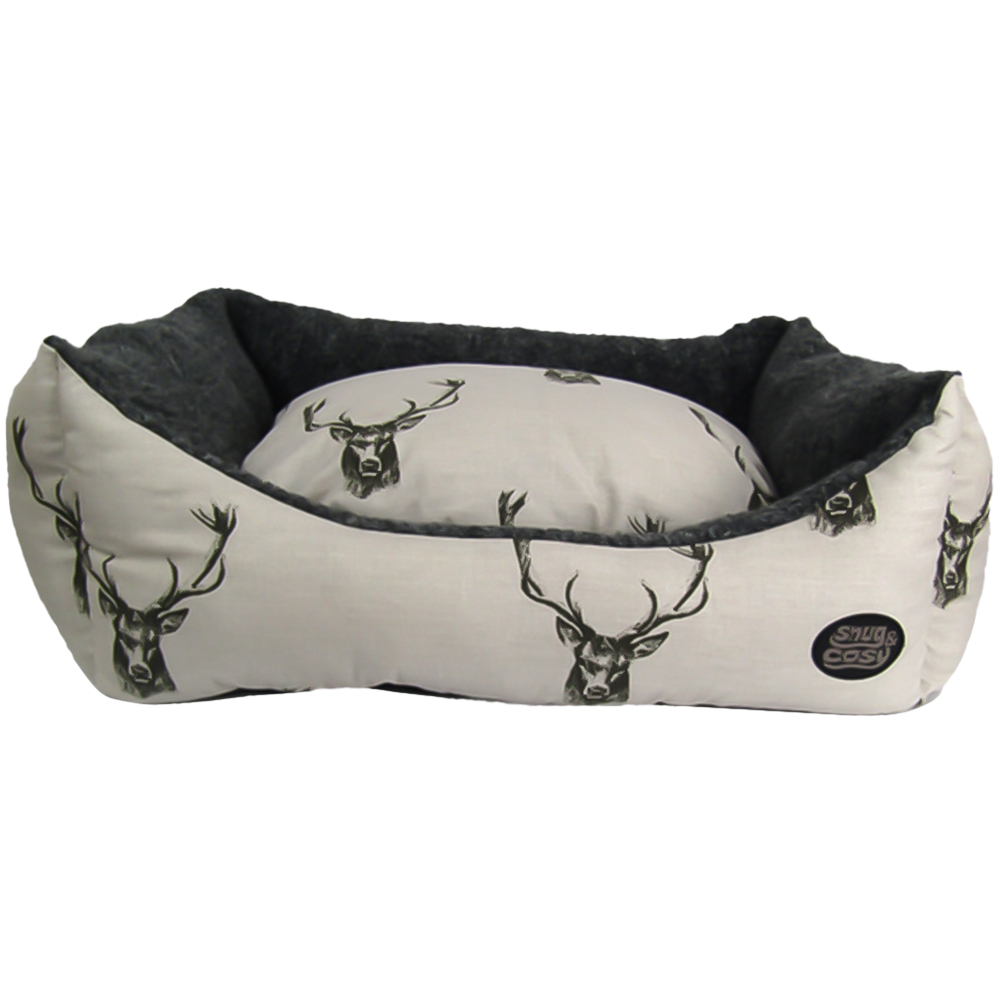 Snug & Cosy Small Rectangle Stag Print Dog Bed Image 1