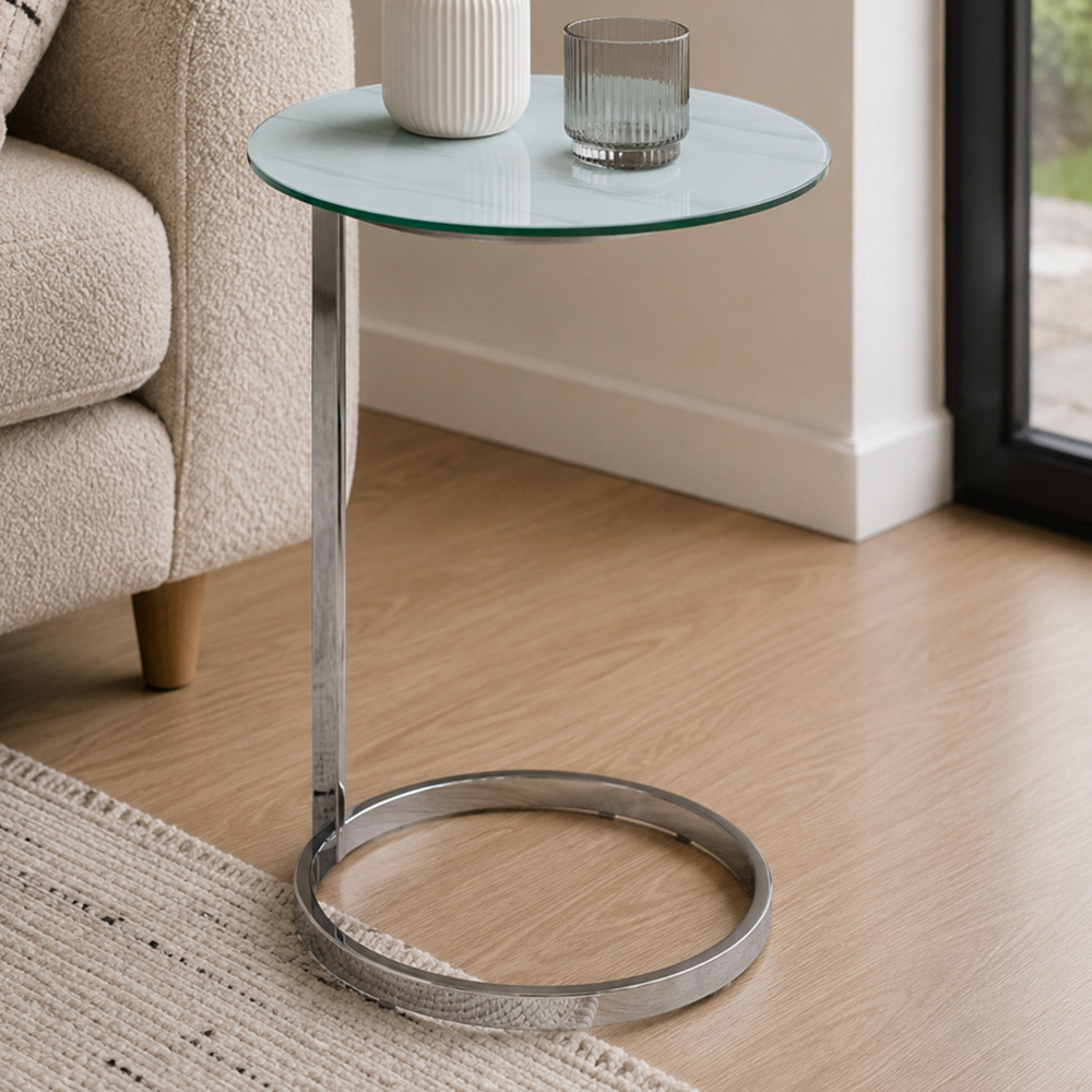 Premier Housewares White Marble Effect Top End Table Image 1