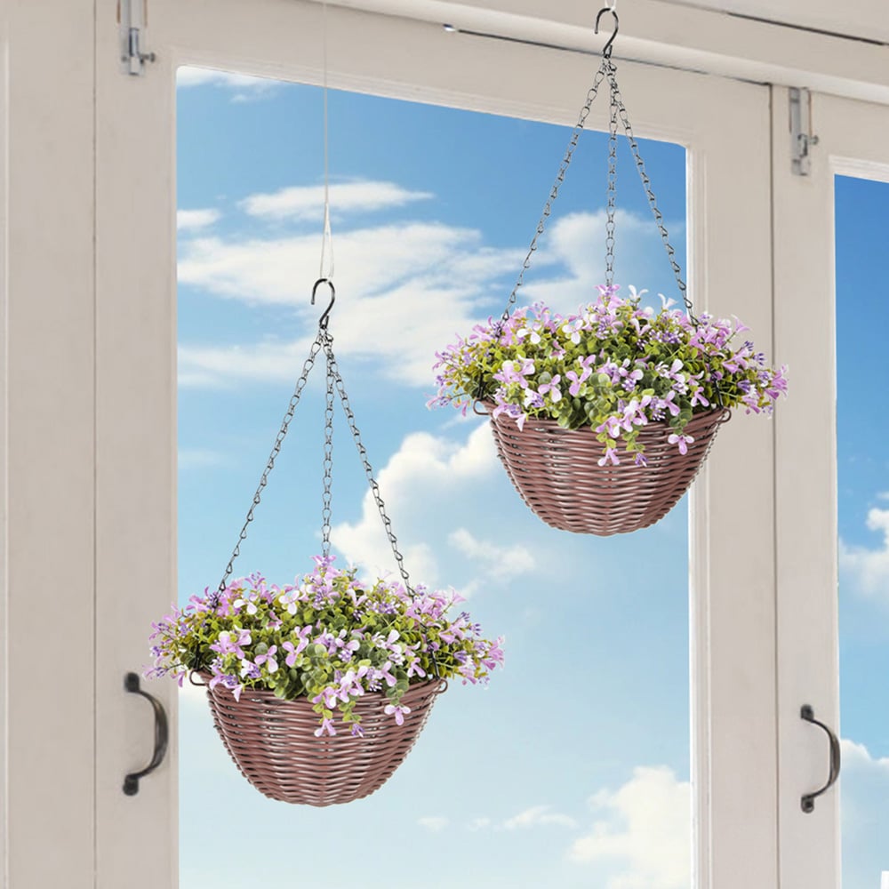 HOMCOM Artificial Flower Hanging Basket 2 Pack Image 2