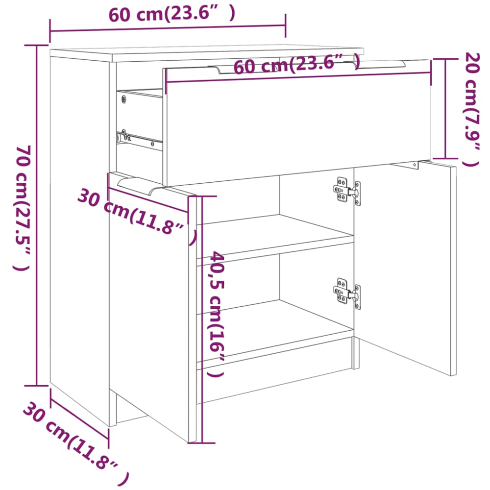 vidaXL 2 Door Single Drawer White Sideboard Image 8