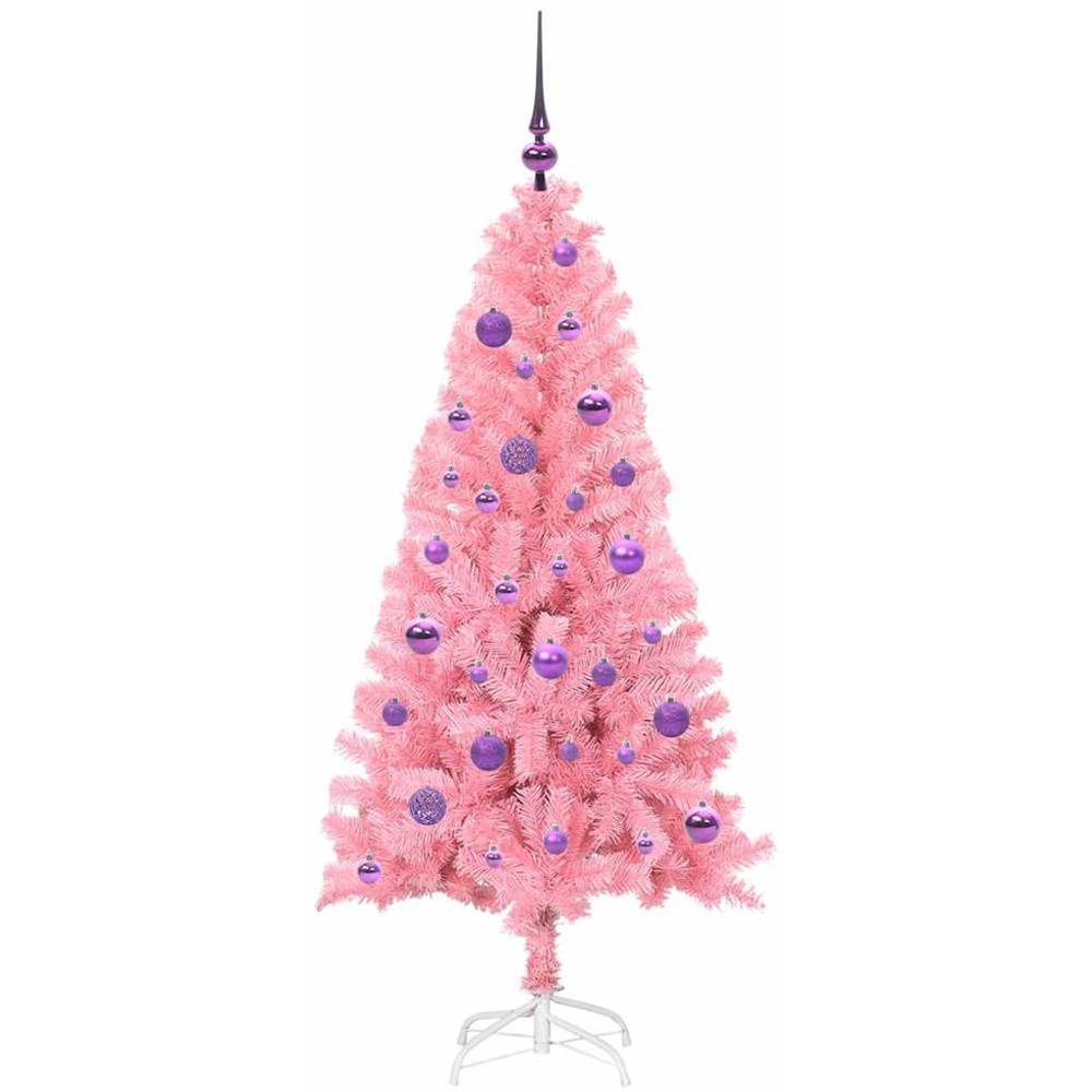vidaXL Pre-Lit Lilac Baubles Pink Artificial Christmas Tree 5ft Image 4