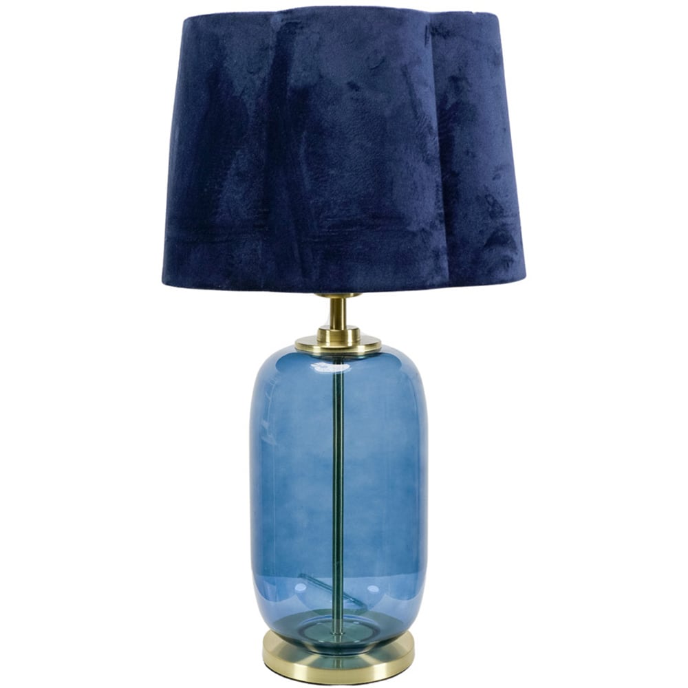 ValueLights Leigh Navy Blue Velvet Scallop Shade Navy Blue Glass LED Table Lamp Image 1