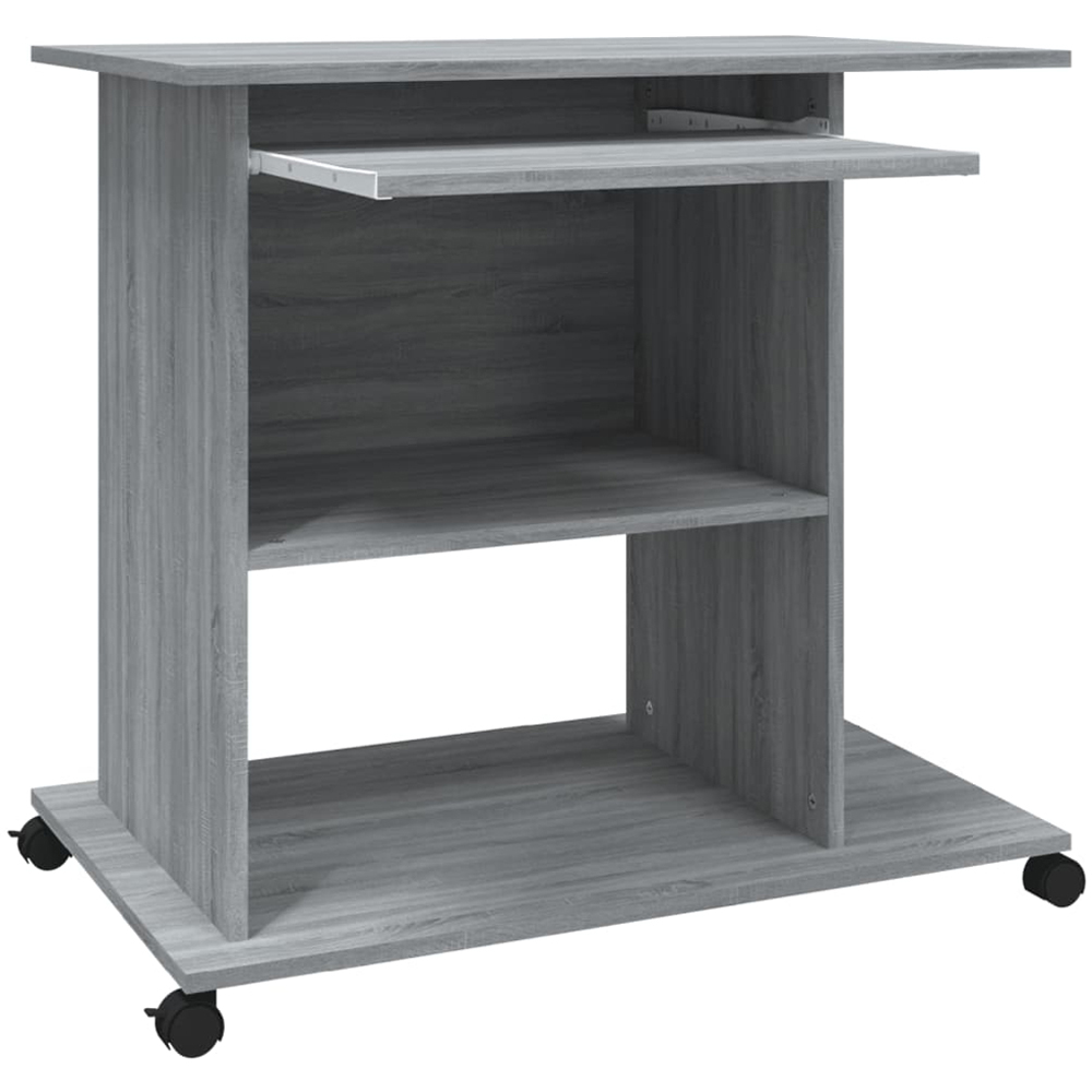vidaXL 3 Shelf Movable Computer Desk with Keyboard Tray Grey Sonoma Image 6