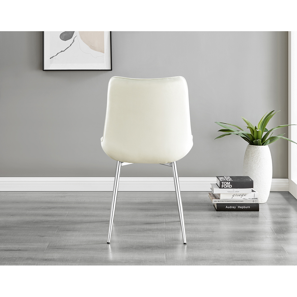 Furniturebox Cesano Set of 2 Cream and Chrome Velvet Dining Chair Image 4