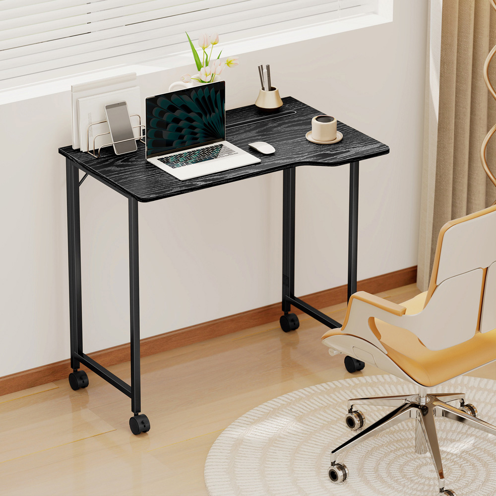 Portland Foldable Small Writing Desk with Wheels Black Image 5