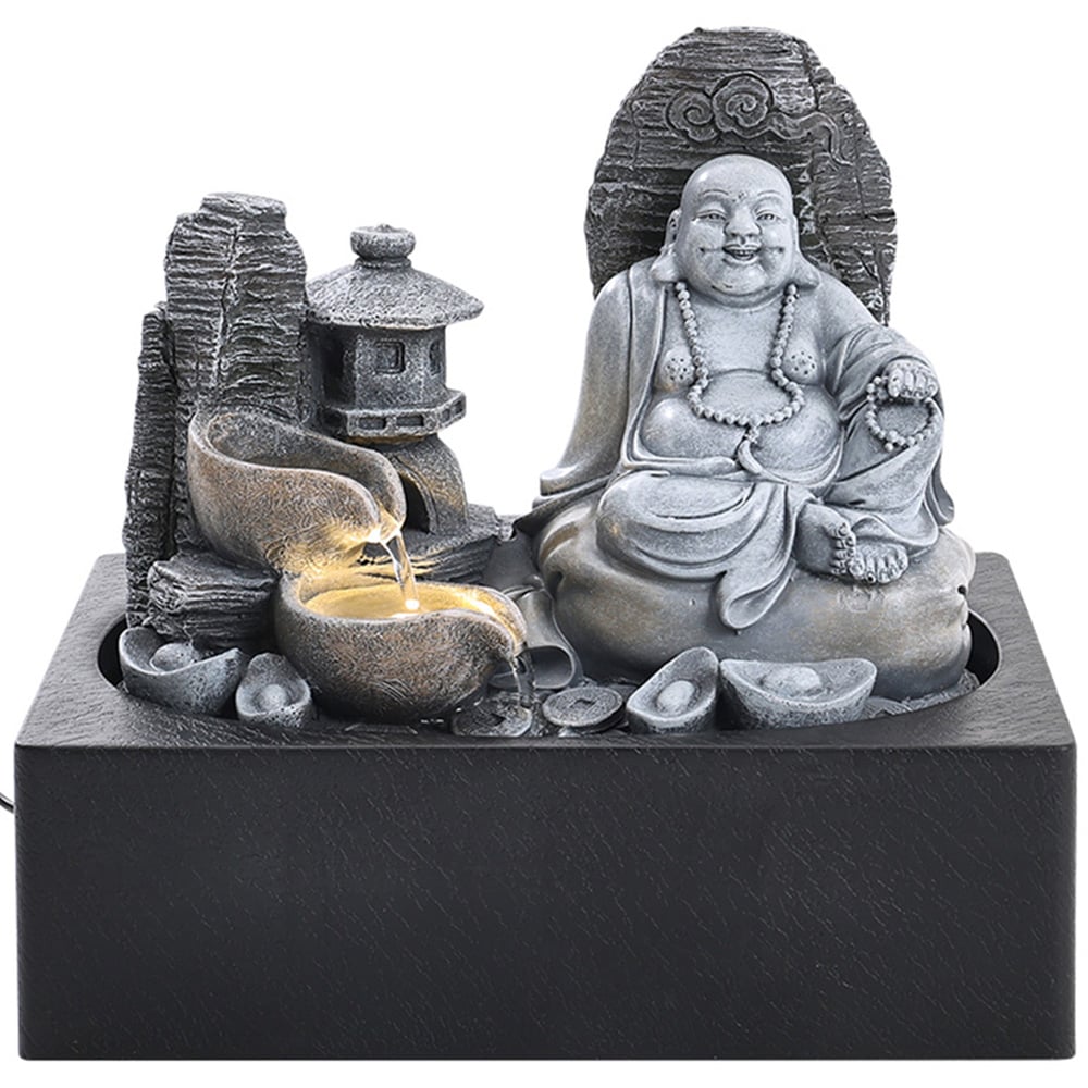 Living and Home Sitting Buddha Tabletop Resin Water Feature with Light Image 1