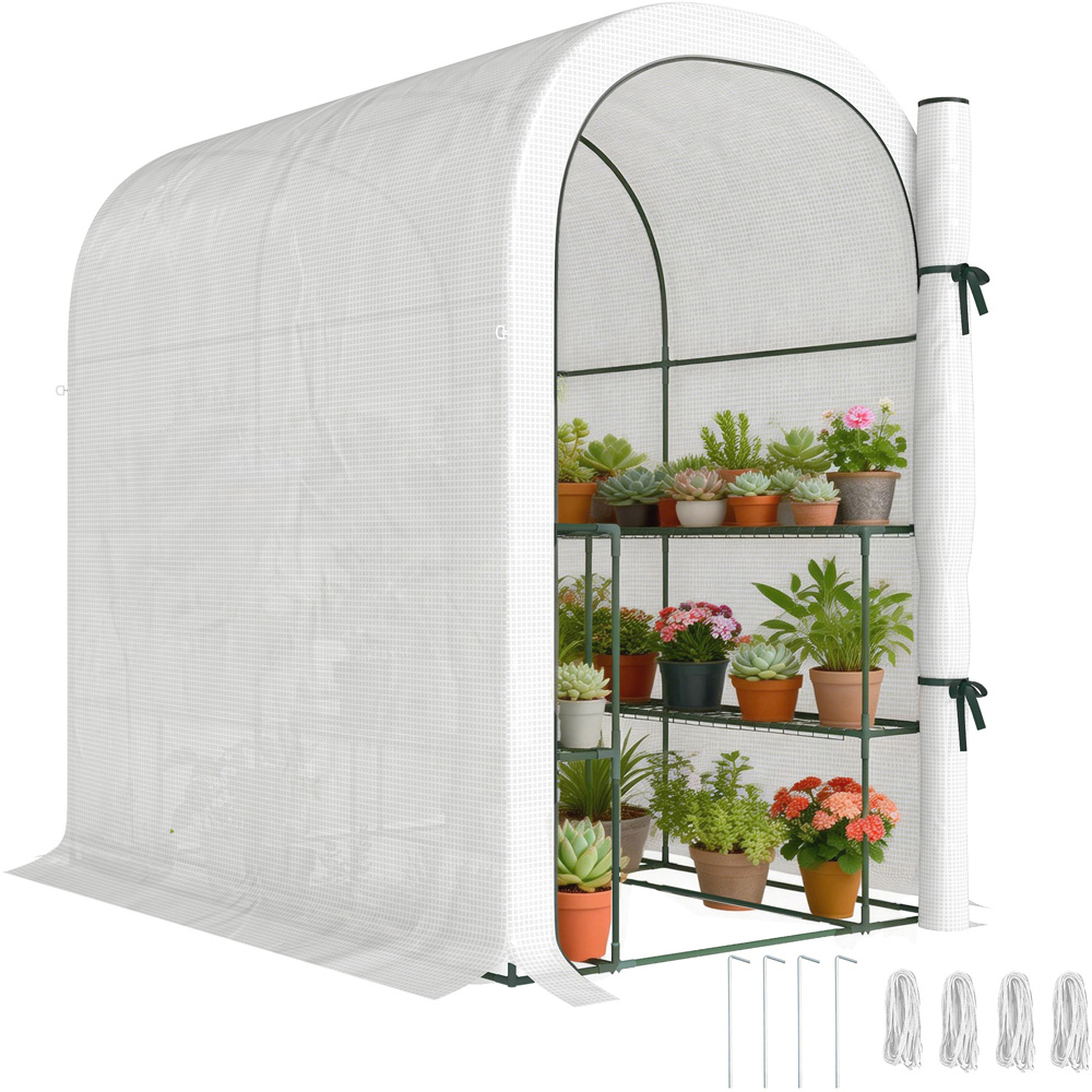 Outsunny White 4 x 6ft Walk-In Greenhouse with Roll-up Door Image 1