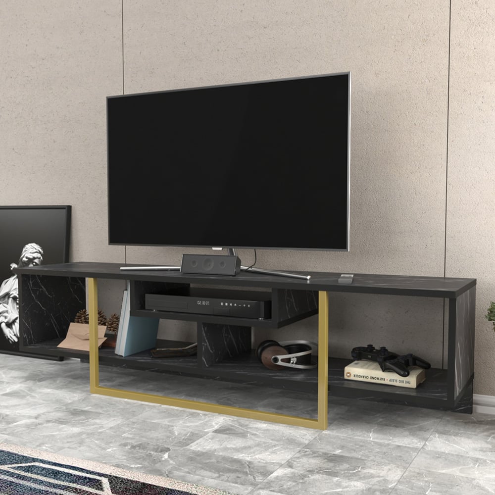 Decorotika Asal 3 Shelf Bendire and Gold Modern TV Unit Image 1