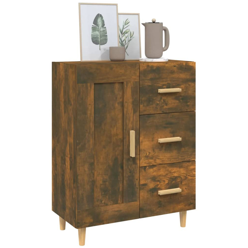 vidaXL Single Door 3 Drawer Smoked Oak Sideboard Image 4