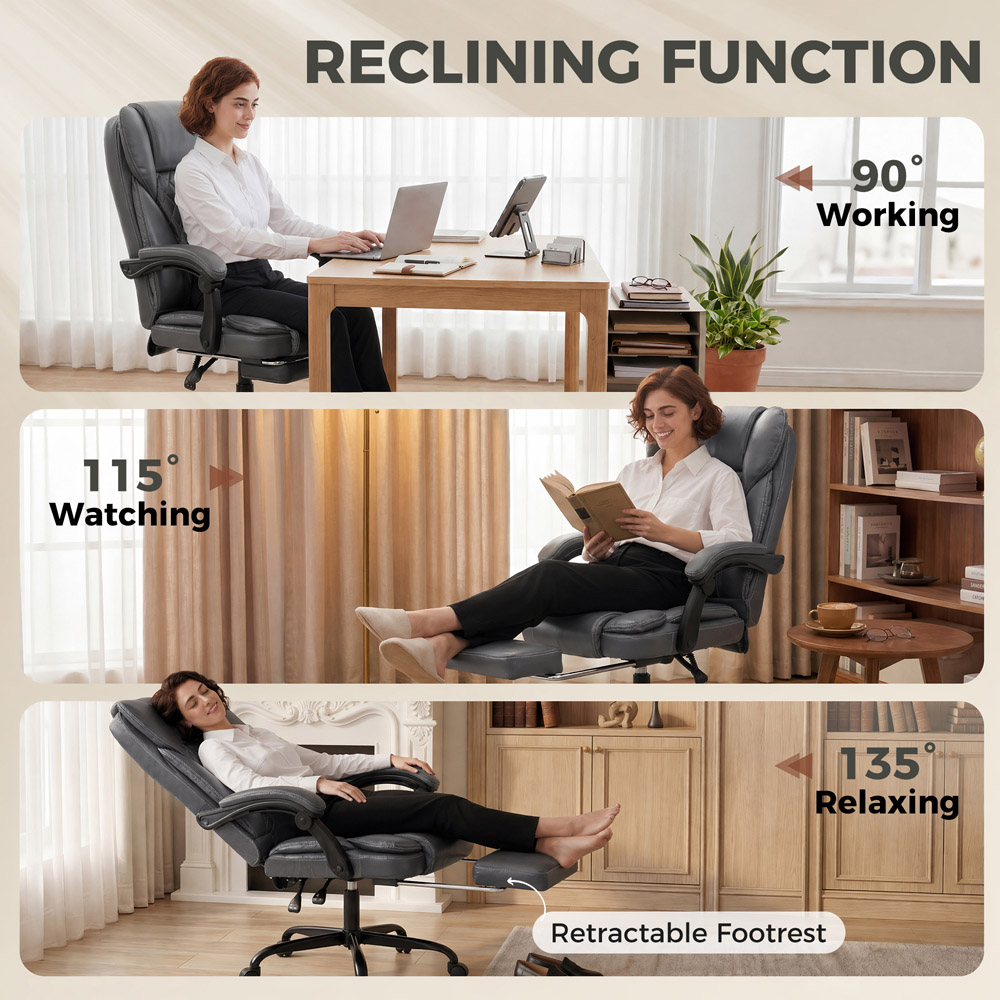 HOMCOM Grey High Back Home Office Recliner Chair Image 5
