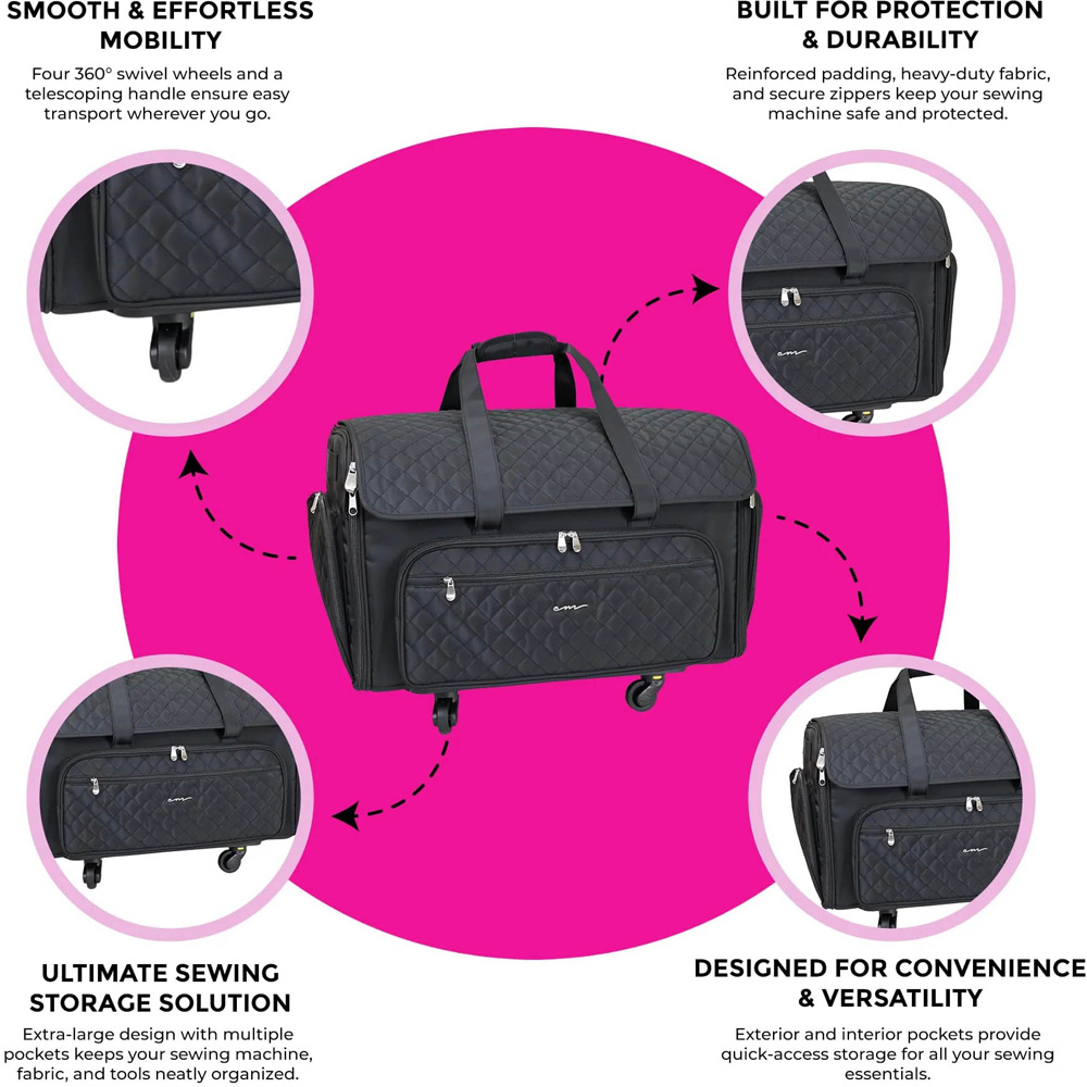 Everything Mary EVM14466-1 Quilted Black Collapsing Rolling Sewing Machine Case 54 x 33 x 38cm Image 3