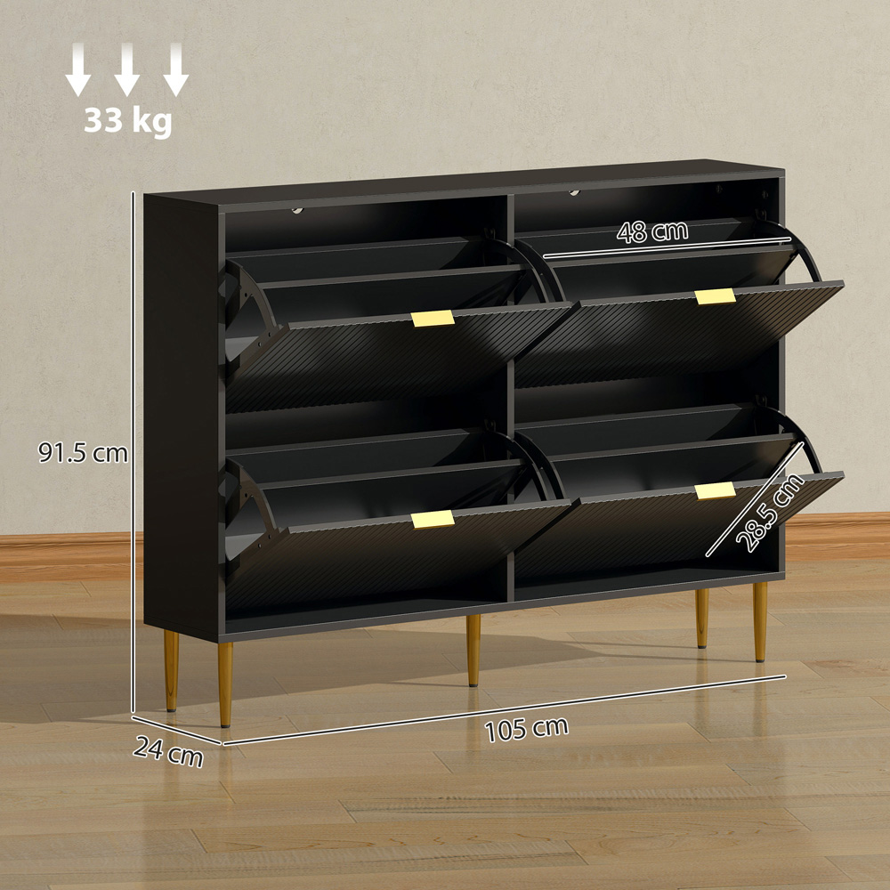HOMCOM 4 Flip Drawer Black Slim Shoe Storage Cabinet Image 9