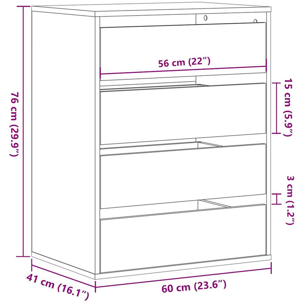 vidaXL 4 Drawer Black Wooden Chest of Drawers Image 9