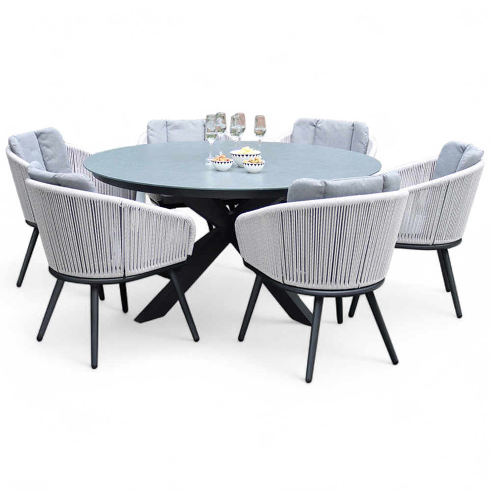 Royalcraft Aspen 6 Seater Round Ceramic Rope Dining Set Grey Image 2