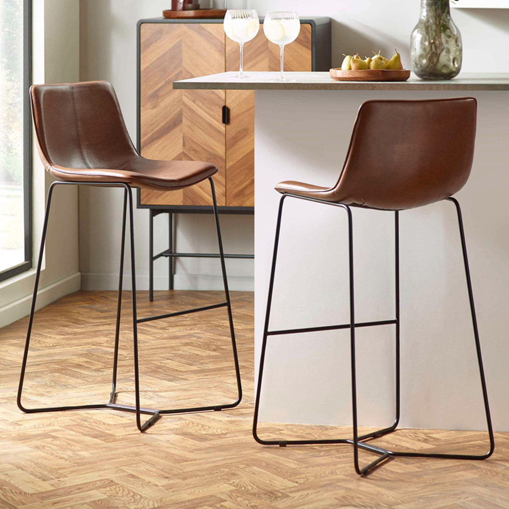 Julian Bowen Joren Set of 2 Tan Brown PU Leather Bar Stool Image 1