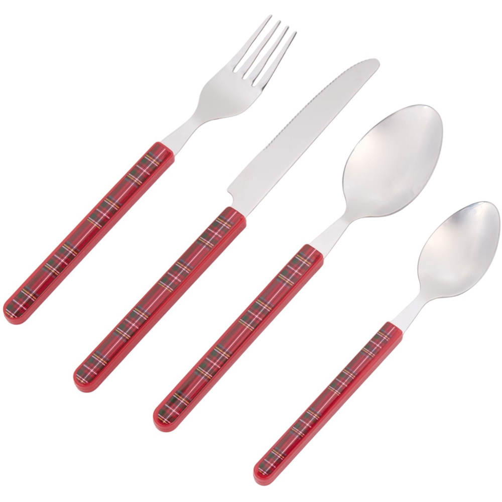16 Piece Christmas Tartan Cutlery Set Red Image 3