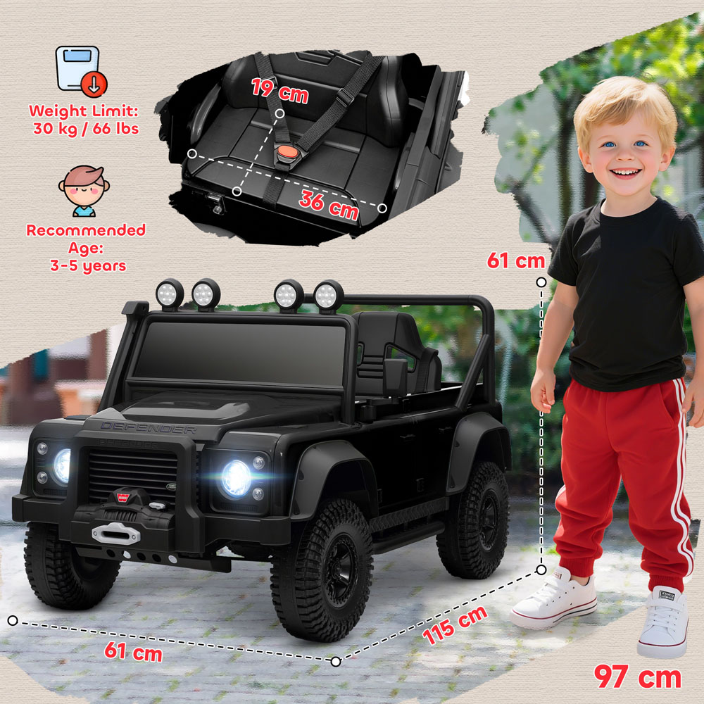 Tommy Toys Black Land Rover Defender Kids Electric Ride On Car with Remote 12V Image 9