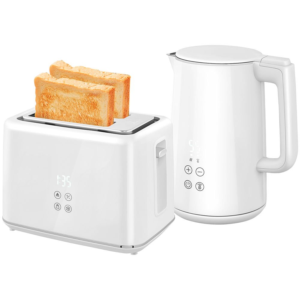 HOMCOM 800-211V70CW White 1.5L Fast Boil Electric Kettle 3000W and 2 Slice Toaster Set Image 1