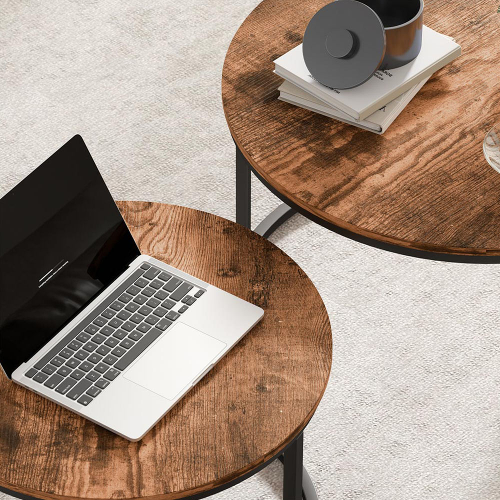 Portland Rustic Brown Round Nest of Tables Set of 2 Image 3