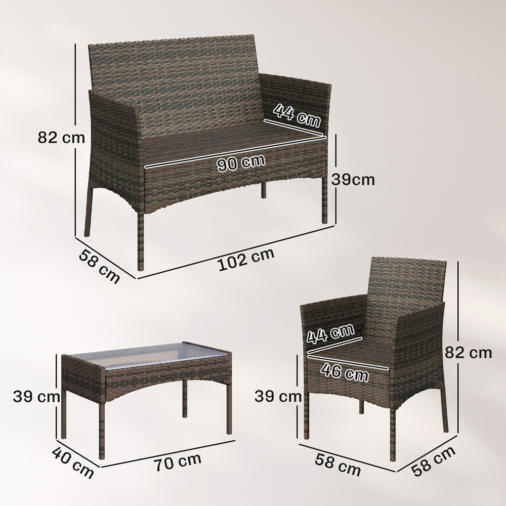 Outsunny 4 Seater Brown Rattan Garden Sofa Set with Cushions  Image 8