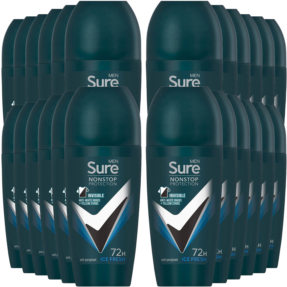 Sure Men 72H Non-Stop Protection Anti-Perspirant Ice Fresh Roll On Deodorant Stick 50ml 24 Pack Image 1