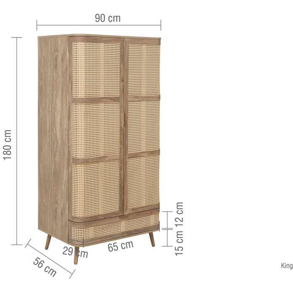 Birlea Noah 2 Door Single Drawer Rattan Effect Wardrobe Image 9