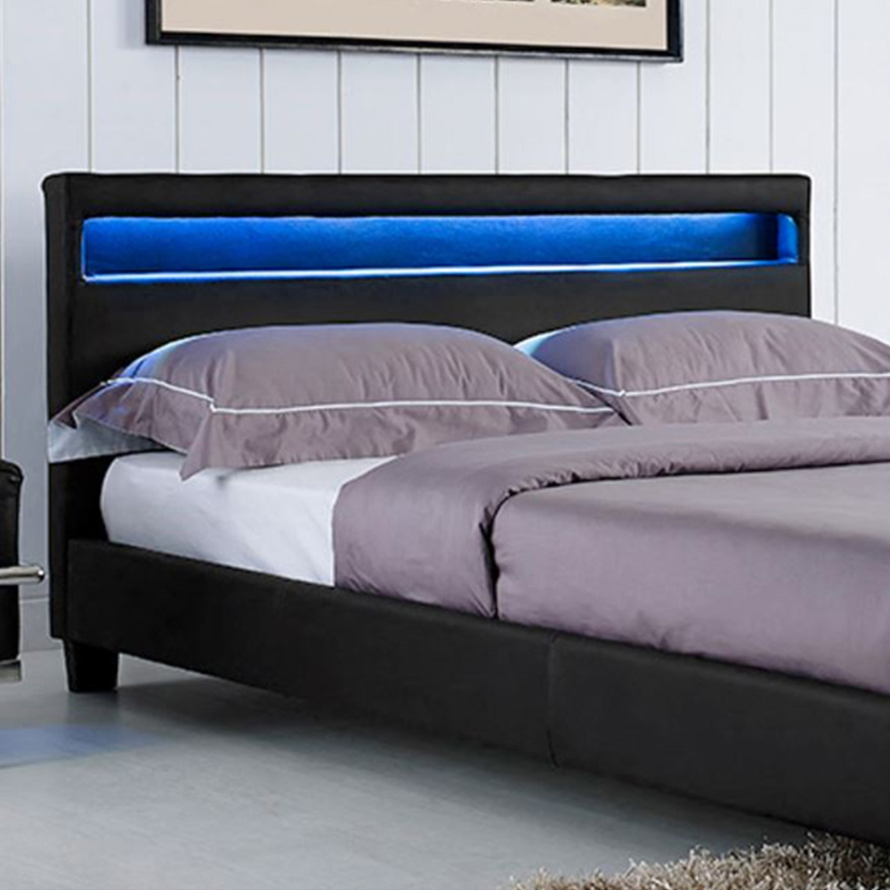 Home Detail Canis Double Black Faux Leather Bed Frame with LED Image 4
