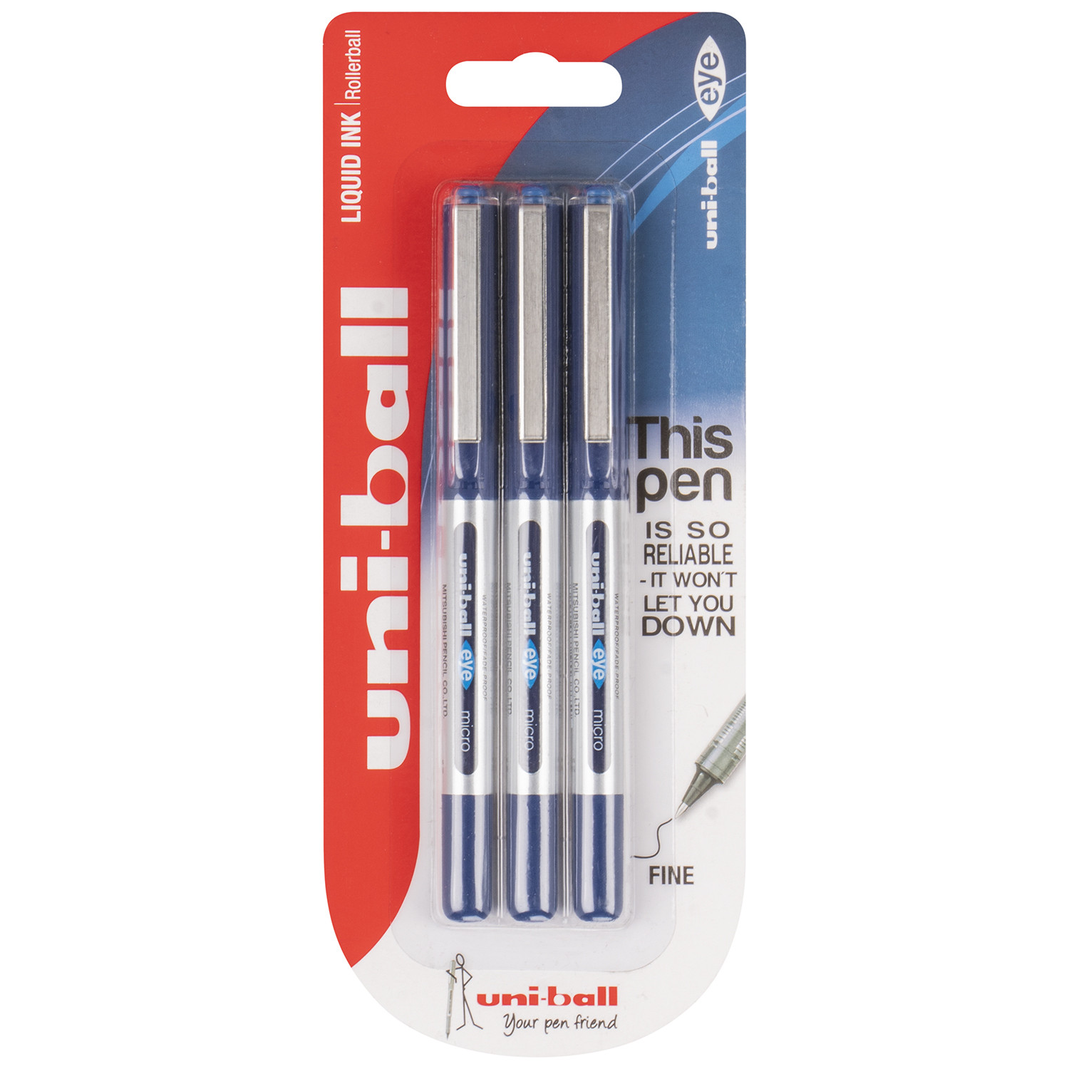 Pack of 3 Blue Uniball Eye Micro UB-150 Pens - Blue Image