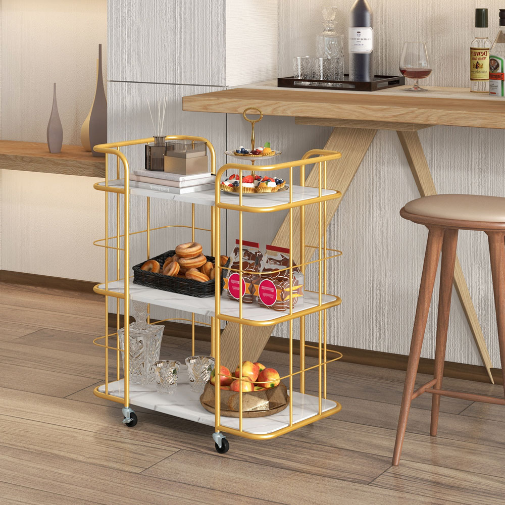 Costway 3 Shelf Golden Drinks Trolley Image 3