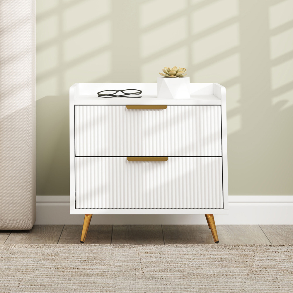 Portland 2 Drawer White and Gold Bedside Table Image 3